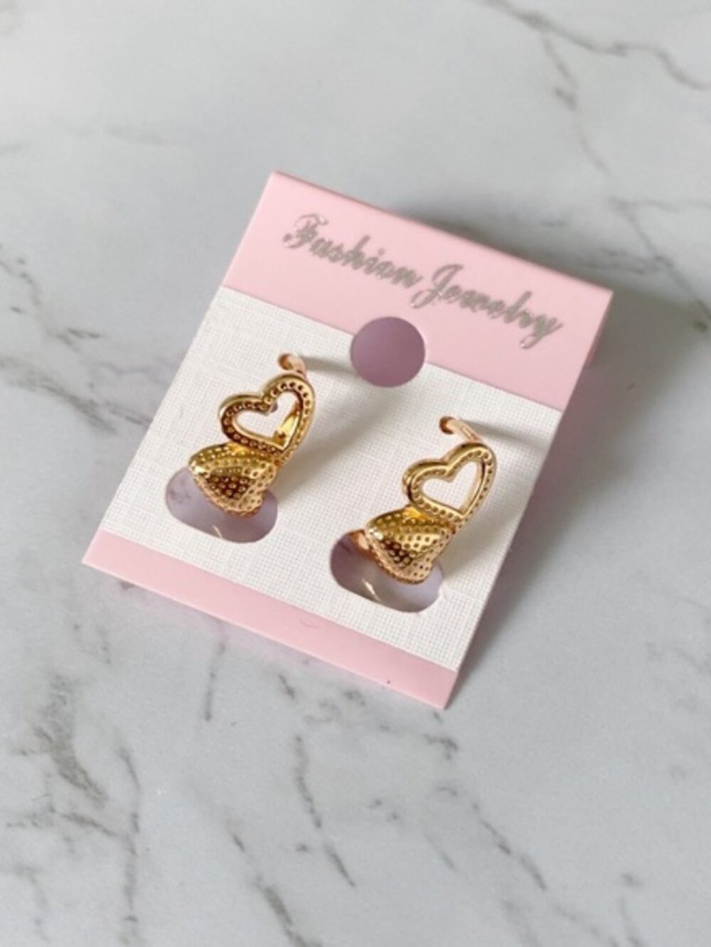 Mini Double Hearts Gold tone Hoop Earrings